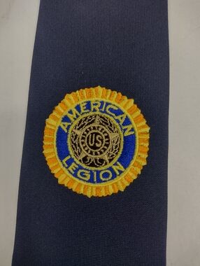 American Legion Embroidered Logo Navy Blue Formal Necktie By Wolfmark Chicago